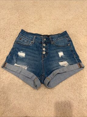 Distressed Rolled Hem Denim Shorts